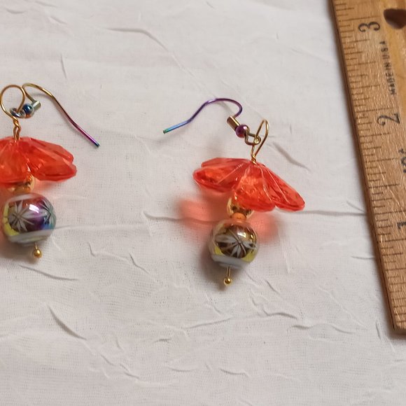 Steel Multi Color Handmade Hand Crafted Dangle Beaded Flower Earrings #57 - Picture 8 of 12